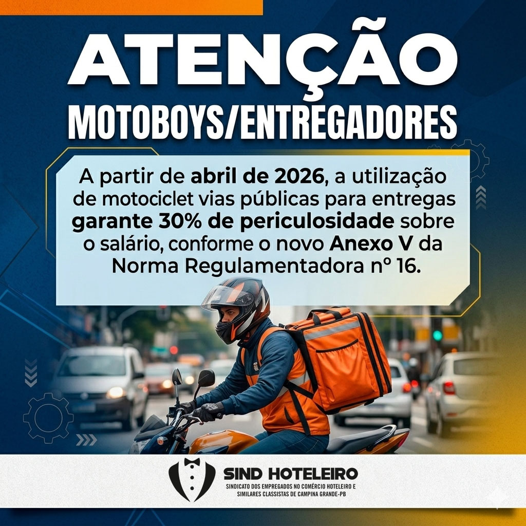 Motoboys passam a ter direito a adicional de 30% de periculosidade a partir de abril de 2026